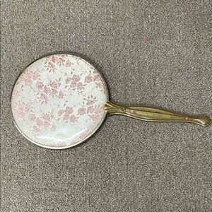 Vintage Floral Hand Mirror with Gold Handle